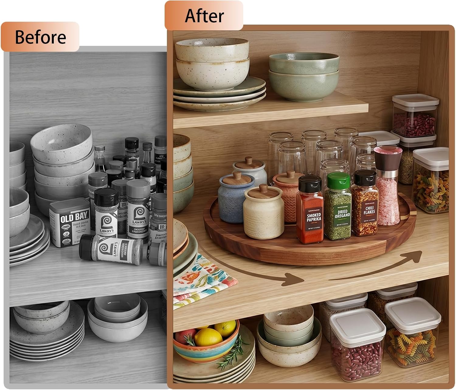 10" Acacia Wood Lazy Susan Turntable Countertop Organizer for Kitchen
