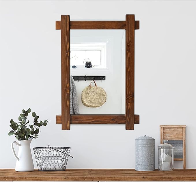 CrossROBBIN Solid Wood Framed Wall Mirror, Rustic Bathroom