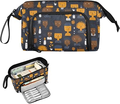 Doodle Art Orange and Navy Pencil Case Large Capacity Pencil Case School with Handle for Teen Boys Office estuche para lapices rosa