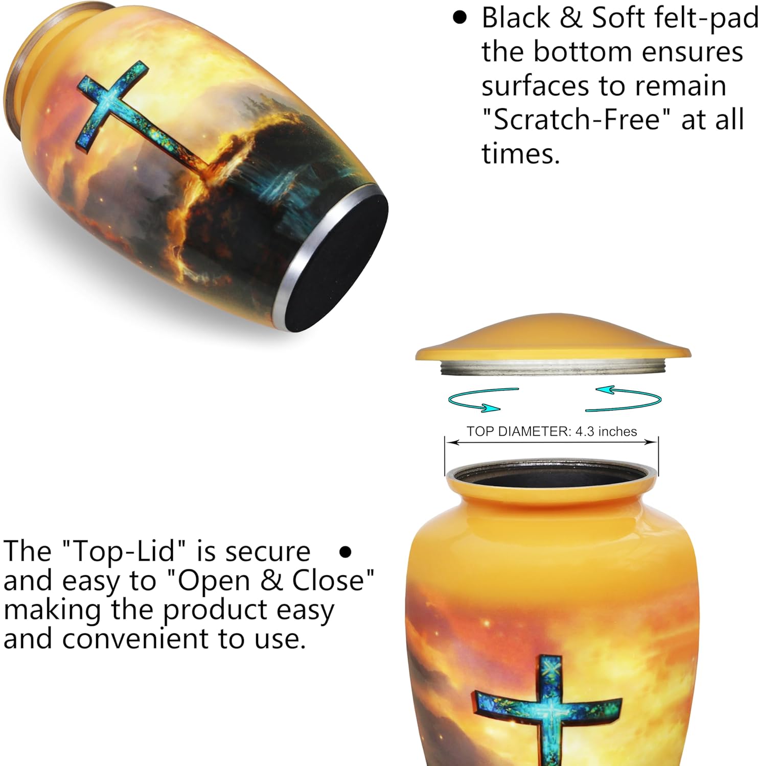 Urn for Ashes Adult Male & Female, Cremation Urns for Human Ashes Adult Man & Women, Soulful Religion Cross, Burial, Funeral Decorative Urn, Golden Galaxy, Crosses Urns - Large Full Size - Image 5