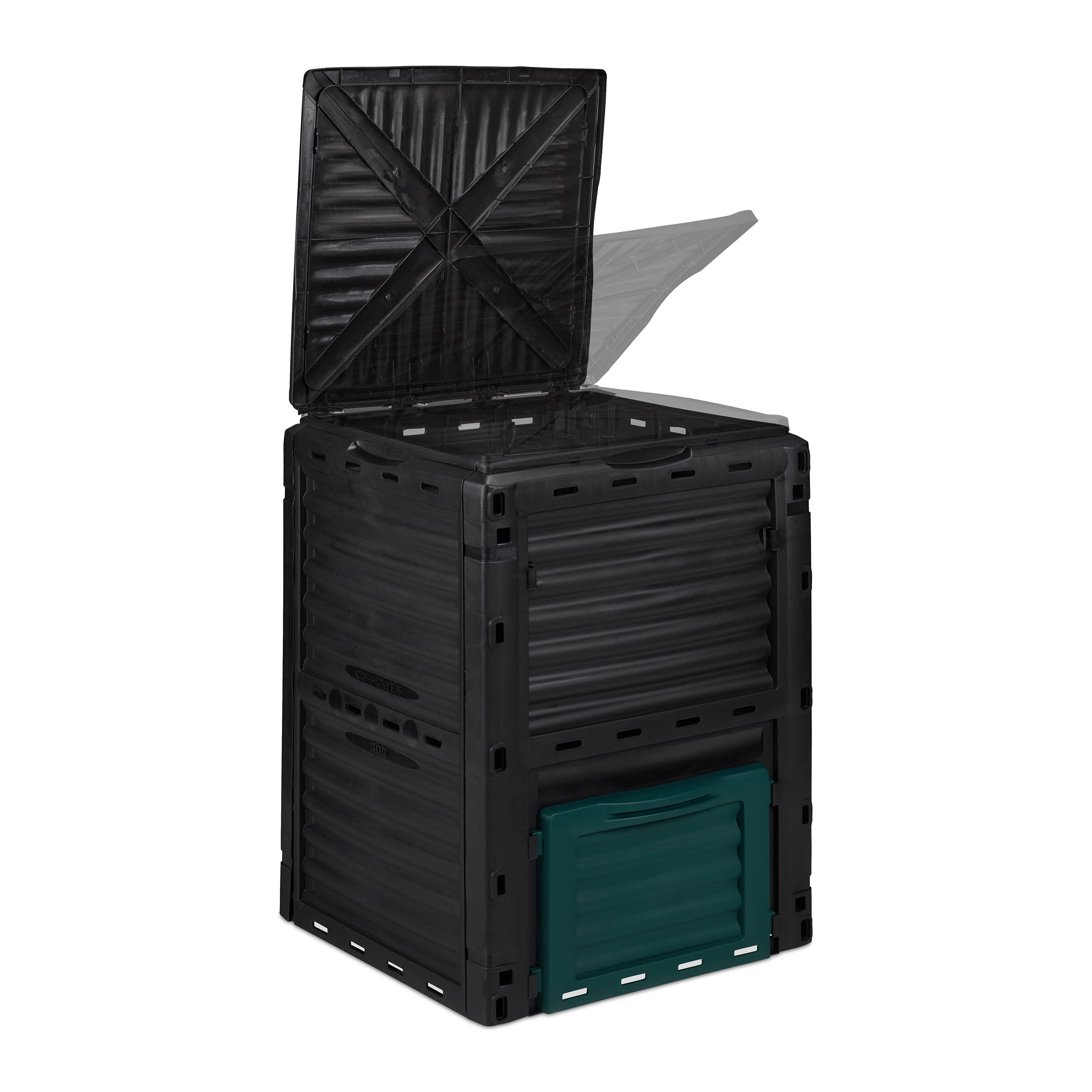 Relaxdays Compostiera da Giardino in Plastica, 230 l per Compost, Contenitore per Foglie, HxLxP: 80 x 60 x 57 cm, Nero