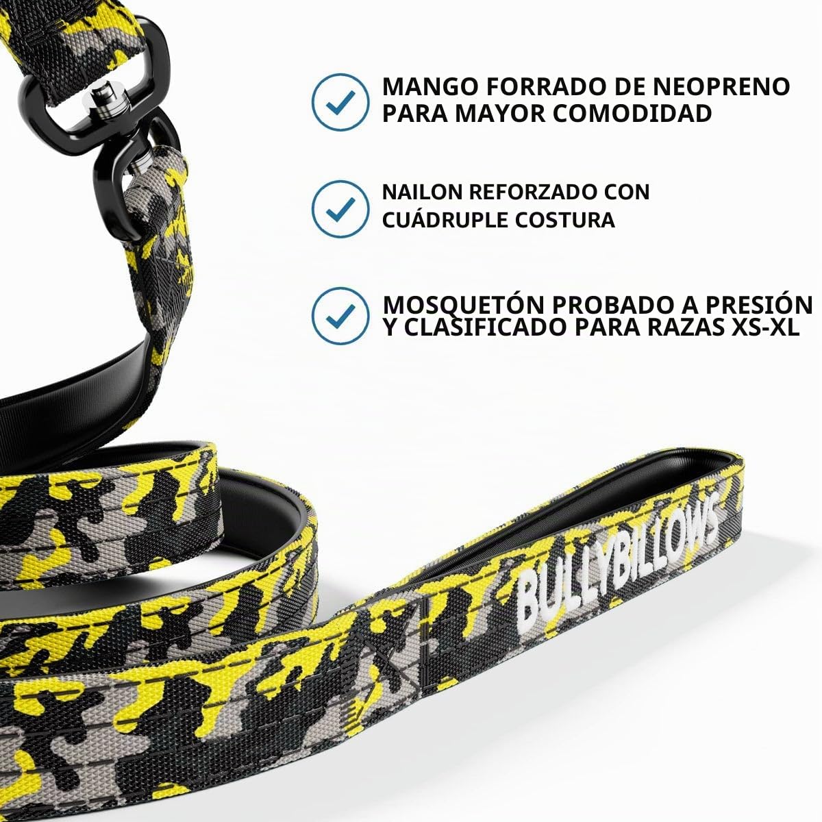 BullyBillows Correa giratoria antienredos para Perros de Combate | Mango Acolchado para Paseos más fáciles | Correa de Perro antienredos y Probada a presión |Caqui