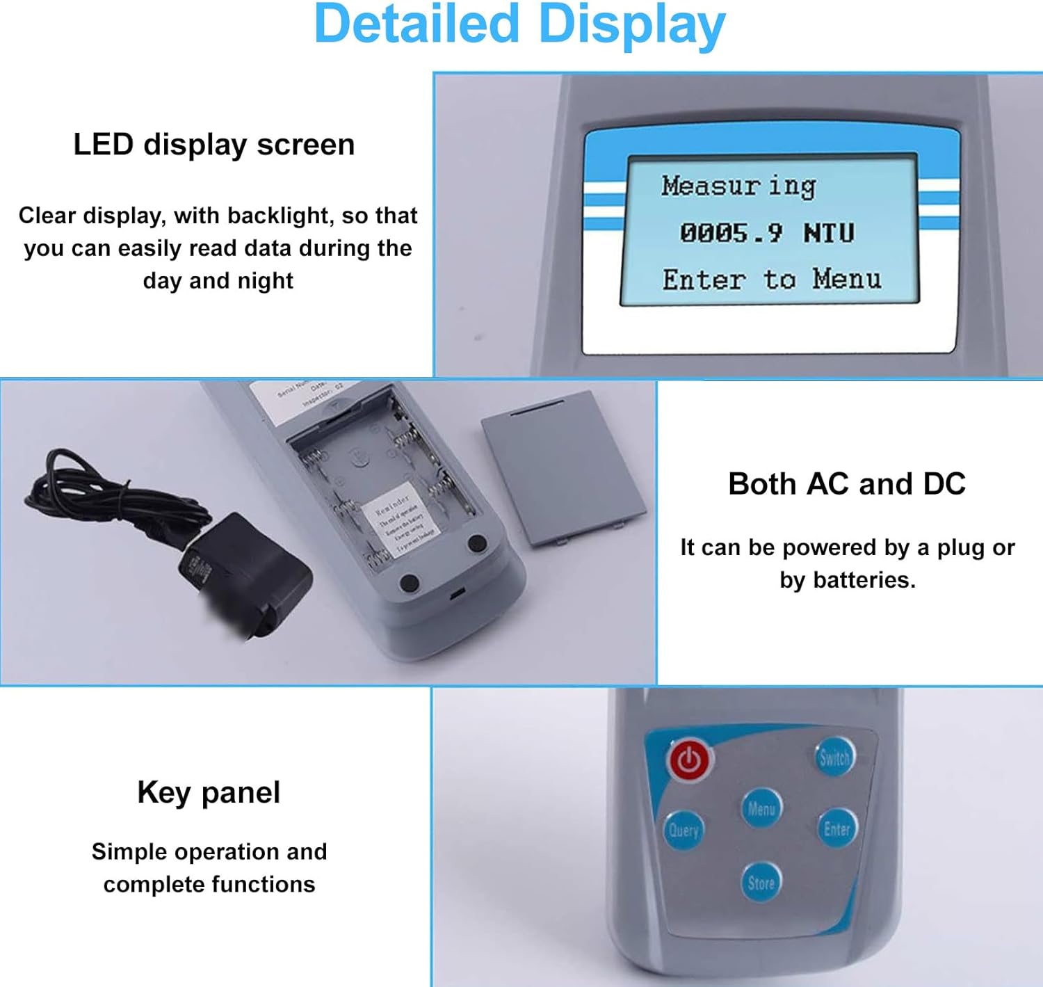 Lab Turbidity Meter, Water Quality Turbidity Detection Analyzer, Measuring Range 0-200 NTU, 90°Scattered Light Accuracy 0.1 with Backlight