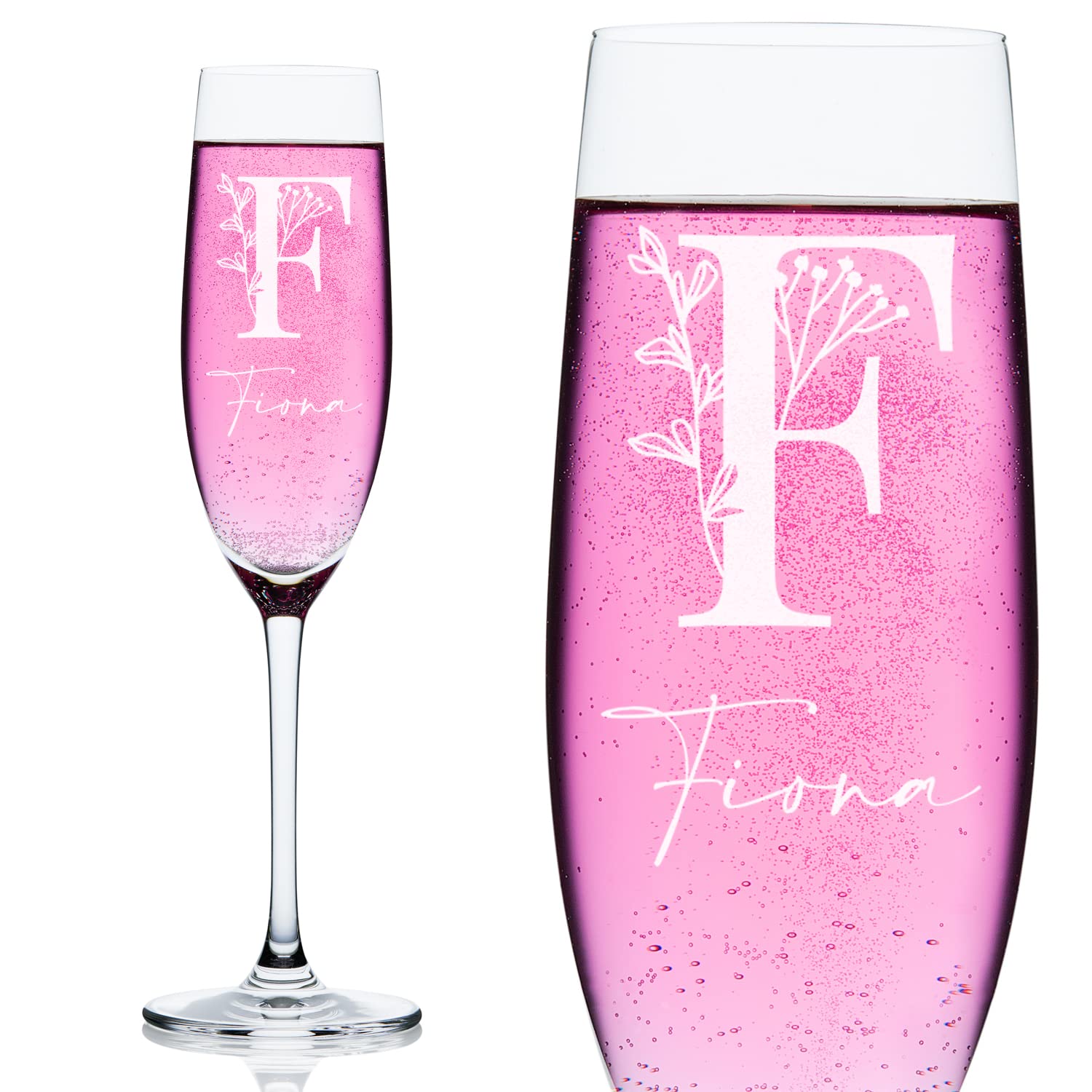 Personalised Floral Alphabet and Name Champagne Flute Prosecco Glass Gift