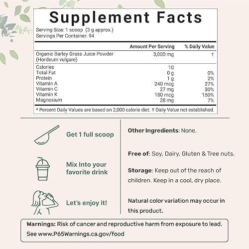 Miniatura 2 de Micro Ingredients Jugo de hierba de cebada orgánica en polvo, 10 onzas, prensado en frío, cultivado en Estados Unidos, rico en vitaminas