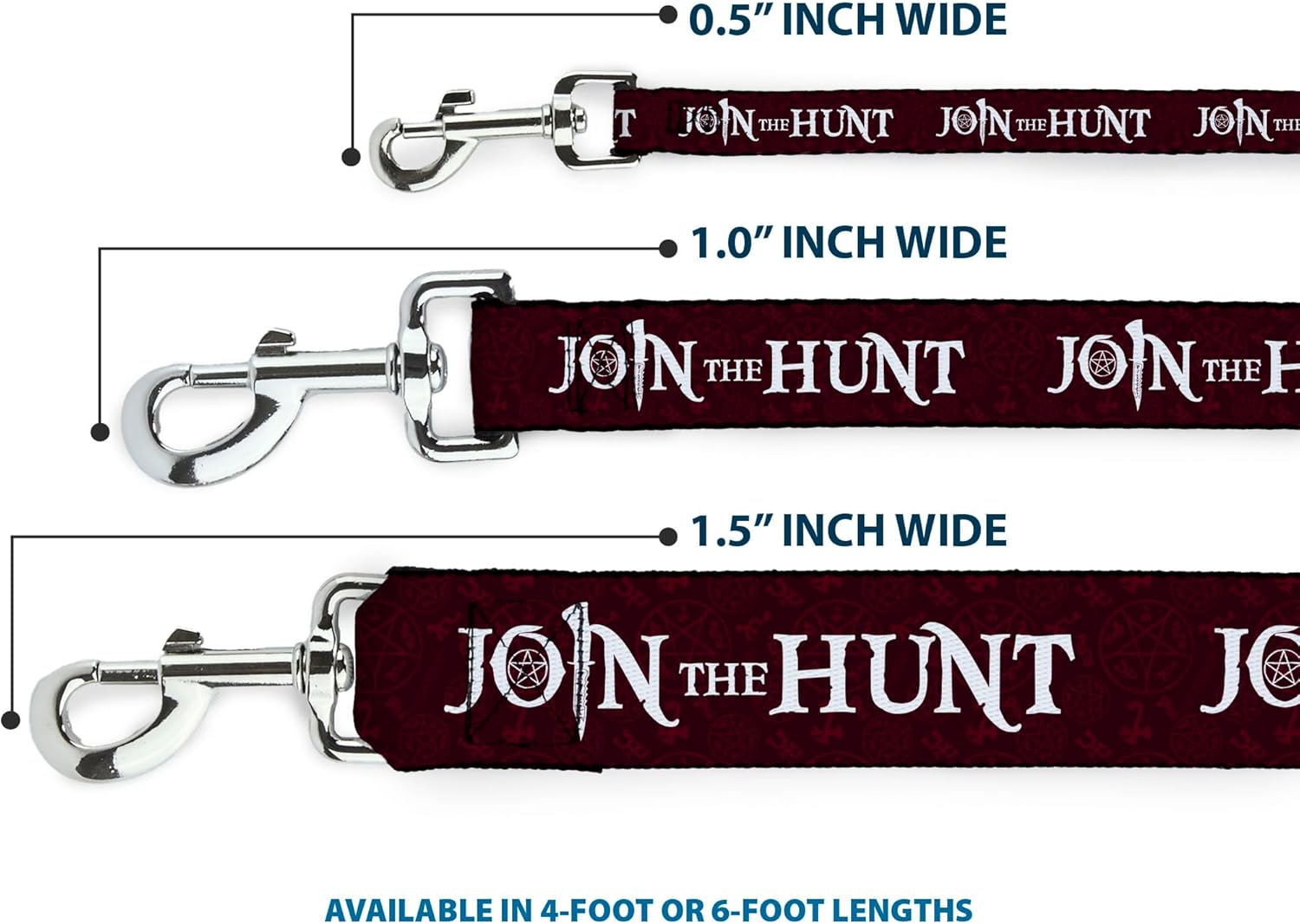 Supernatural Pet Leash, Dog Leash, Supernatural Join The Hunt Symbols Scattered Reds White, 6 Feet Long 1.0 Inch Wide