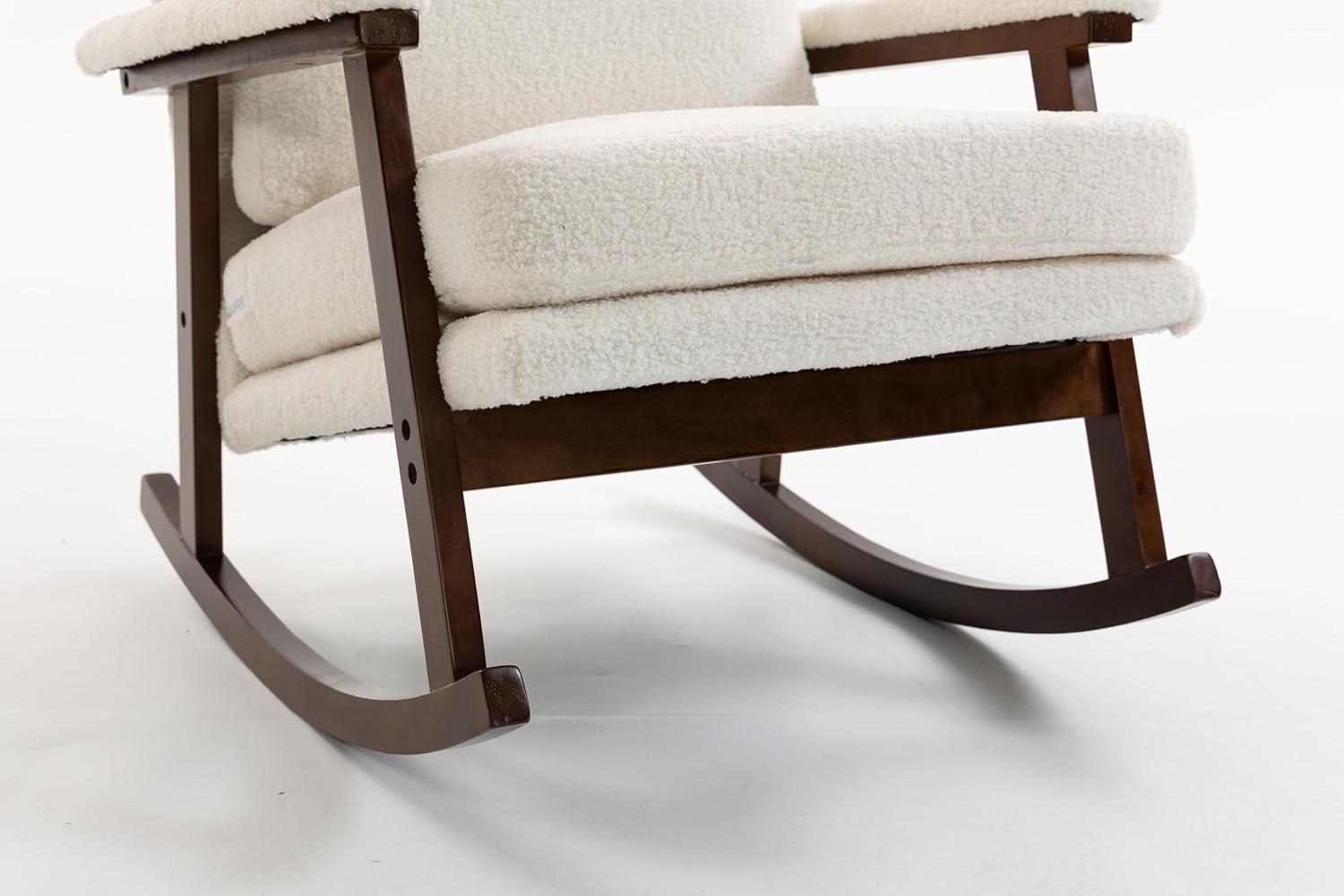 Nursery Rocking Chair with Upholstered Cushion, Wooden Frame Glider Rocker for Nursery, Comfortable Reading Armchair for Living Room, Bedroom & Sunroom (Antique White)