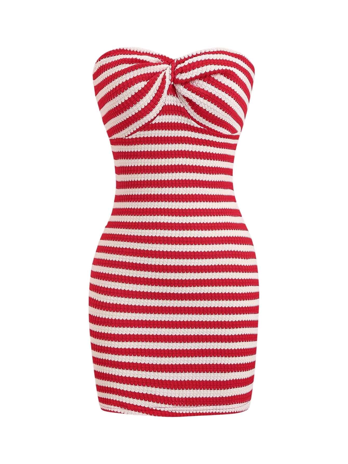 SOLY HUX Women's Striped Twist Strapless Bodycon Knit Mini Tube Dress | Sleeveless, Vacation Going Out, Summer, Dresses