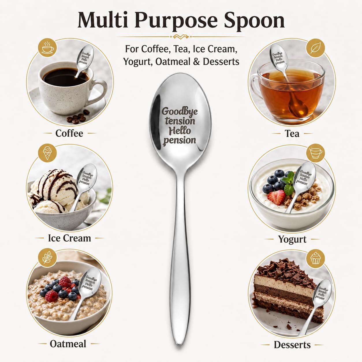 Good Bye Tension Hello Pension Coffee Spoon, Engraved Stainless Steel Coffee Spoon, Retirement Gifts for Women Men, Coworker Retirement Gift, Pension Party Gift, Retirement Present