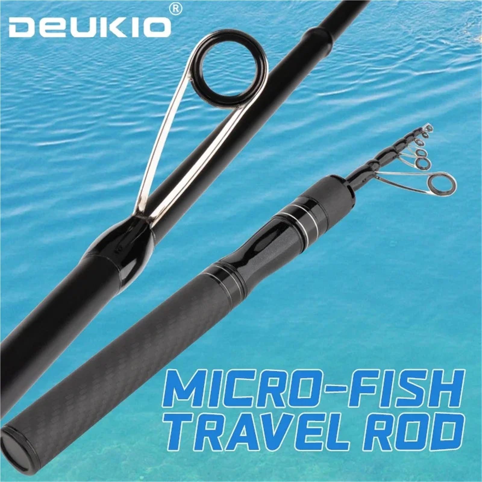 Canna da spinning nera Mini Shrink 33 cm con esca portatile, sezione corta, pesca telescopica in carbonio ultraleggera di media potenza