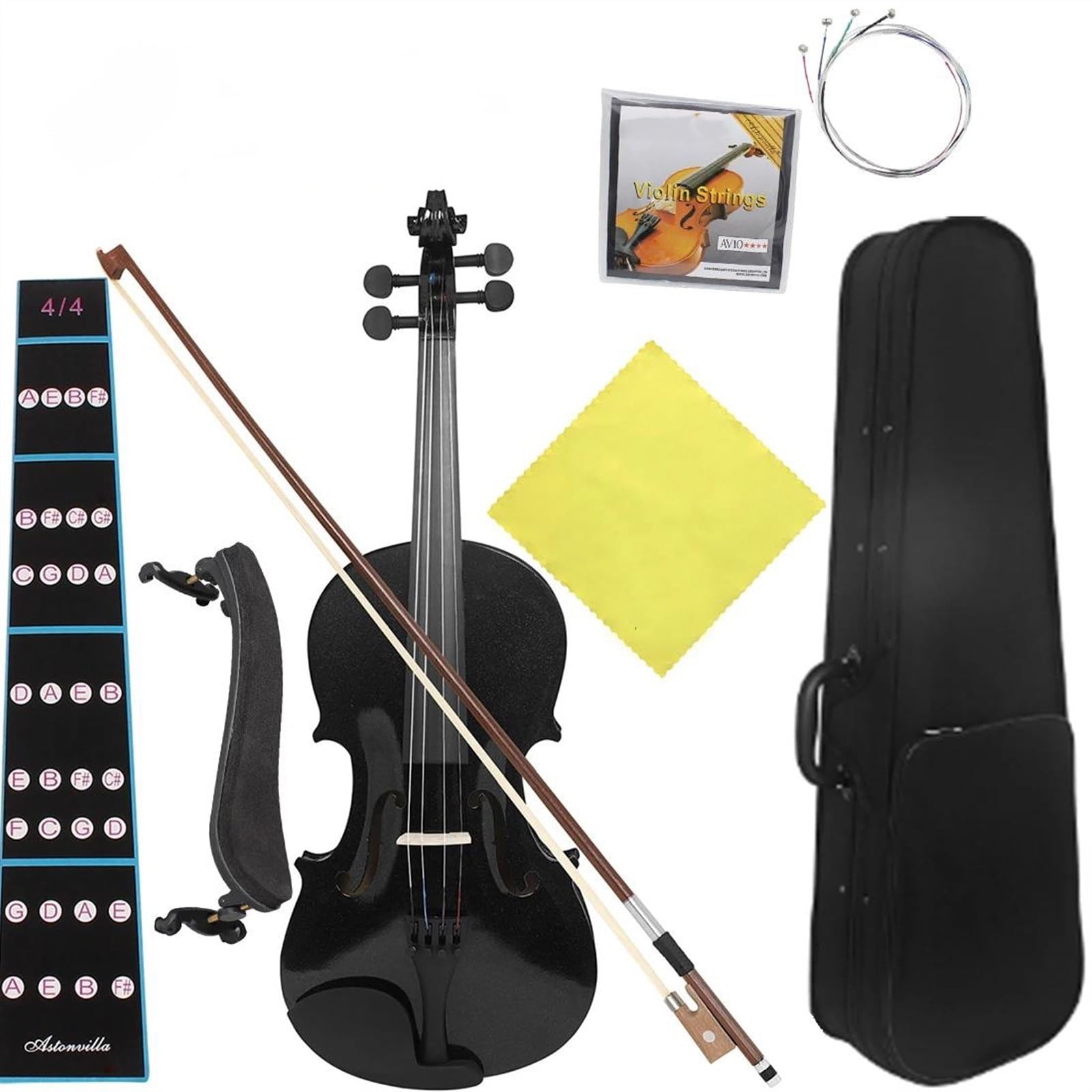 Violine 4/4 Schwarze Violine Akustische Massivholz Violino Professionelle Saiteninstrument Violine Mit Bogen(Violin set)