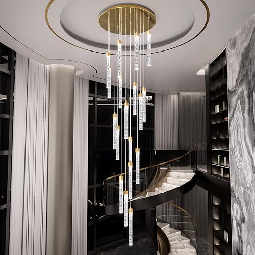 H125 '' Lámparas de cristal modernas para entrada, 18 luces LED regulables, lámpara colgante grande para escaleras, sala de estar, villa Oro,Negro