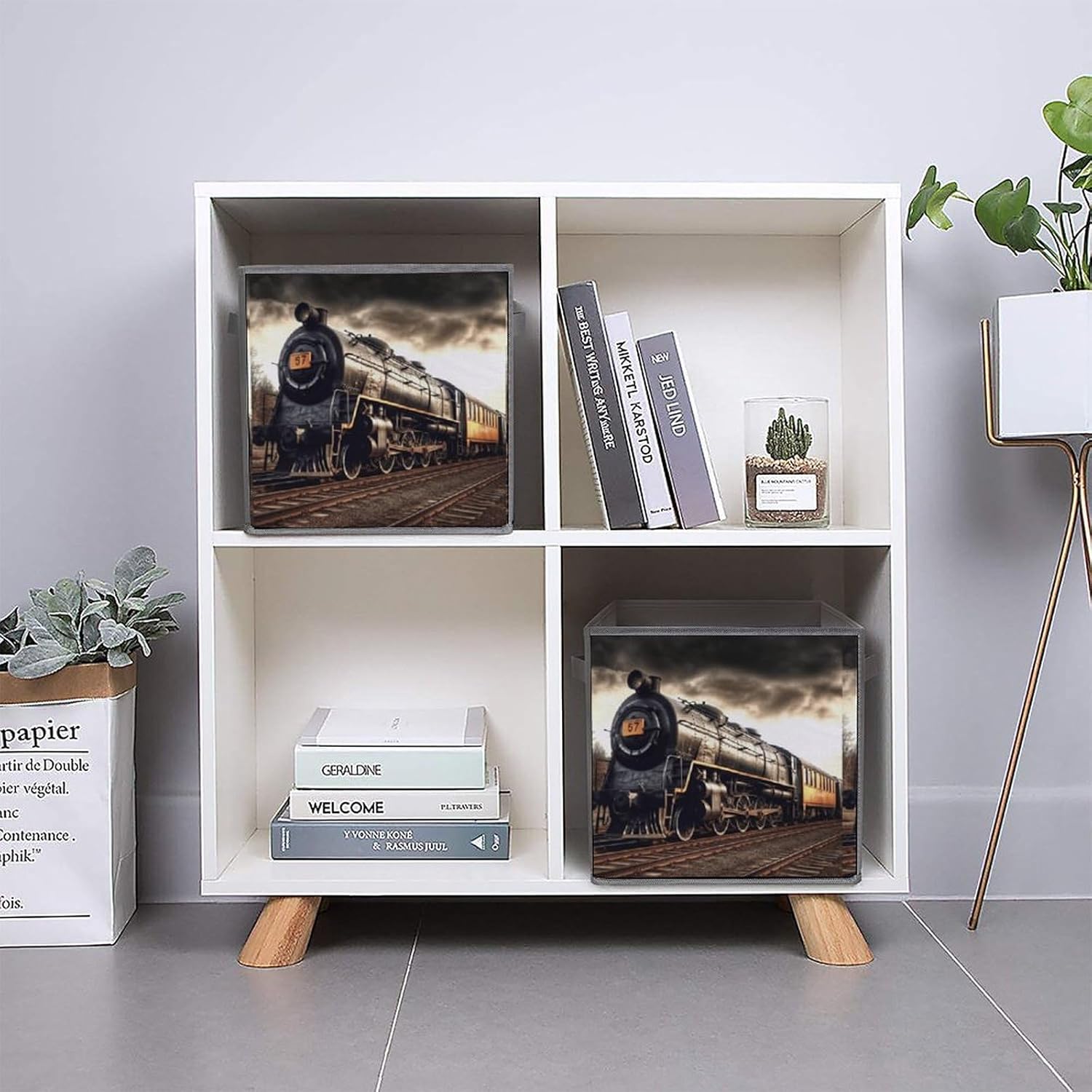 Train Storage Cubes Set of 6 Storage Bins with Handles Collapsible Storage Basket Fabric Storage Box for Shelves Large Closet Shelf Organizer for Organization 11 Inch