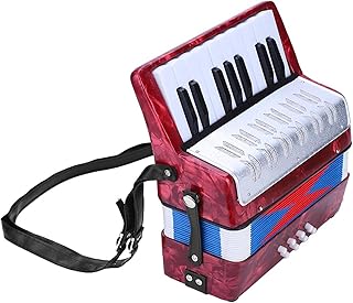 17 Keys 8 Bass Piano Celluloid Accordian, Accordion For Beginners Adults Accordion, 4 Colors Portable Concertina Accordion with Side Adjustable Stra, Mini Accordion Musical (Red)