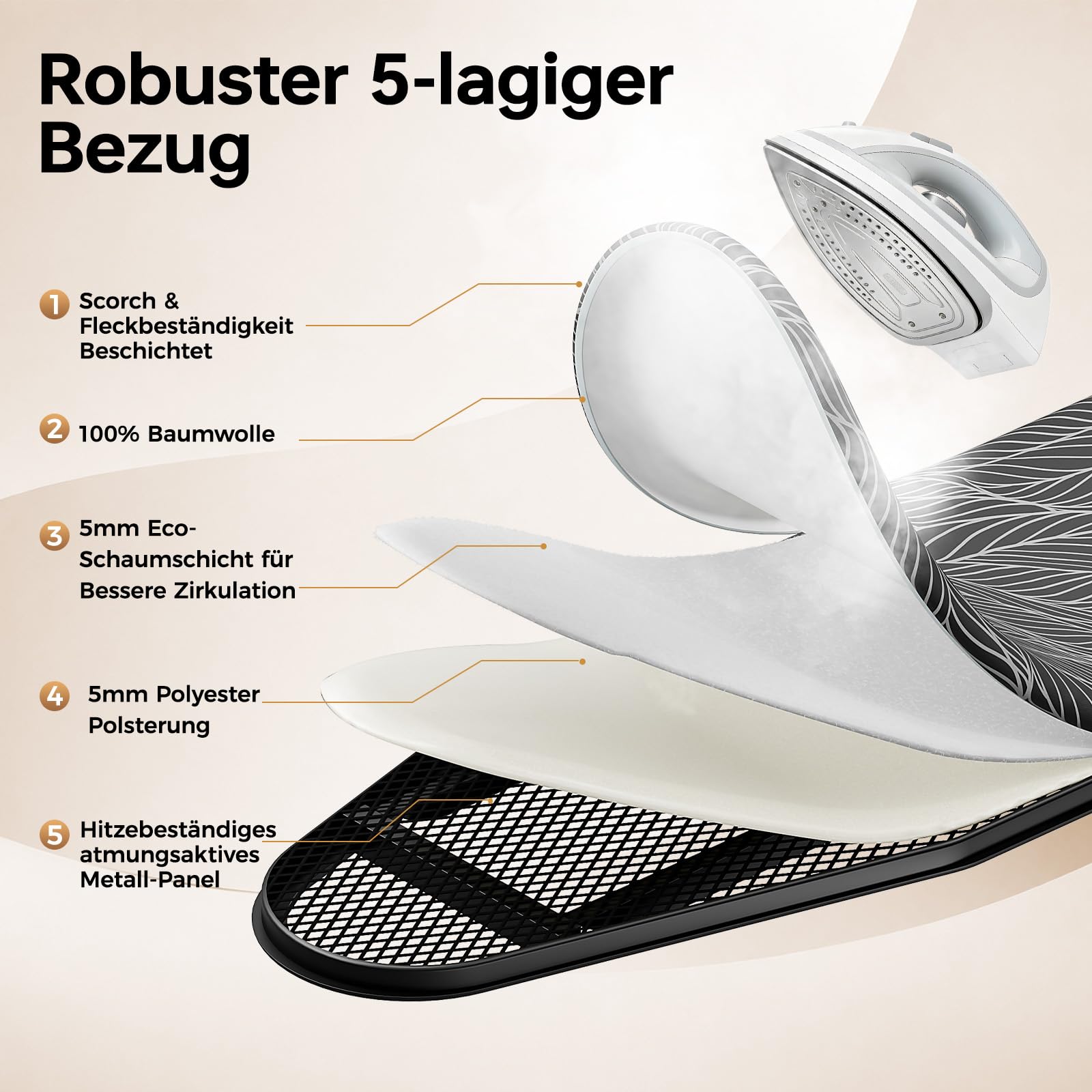 KINGRACK Bügelbrett mit Ablage, 7-Fach höhenverstellbar, 110 * 33cm, Grau