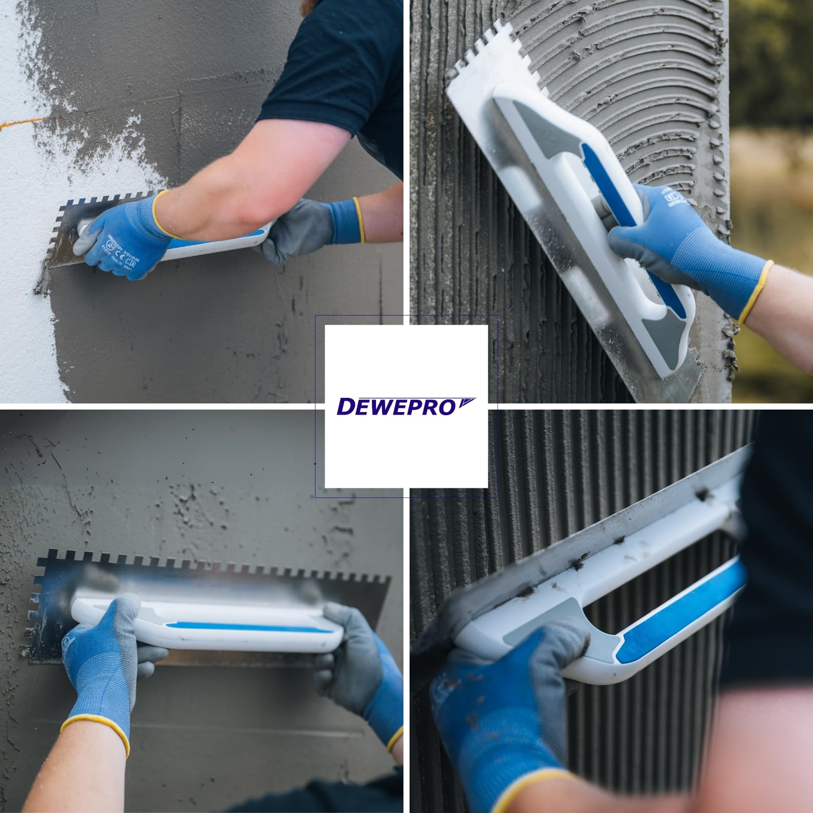 DEWEPRO® Platoir Suisse - Truelle Lisseuse Suisse - Platoir à Enduit - Truelle de Lissage - Acier Inoxydable 480x130mm – Denté : 10 x 10 mm - Manche de Haute Qualité à 3 Composants