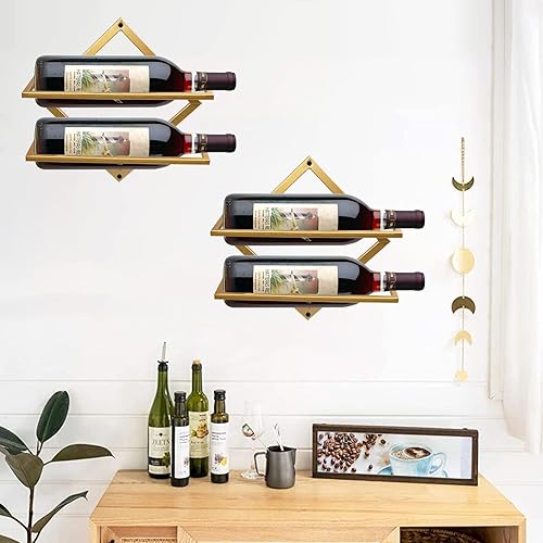 Miniatura 8 de AUHOKY Soporte de metal para vino montado en la pared, organizador plegable para 2 botellas de licor, colgador de exhibición de botellas de vino