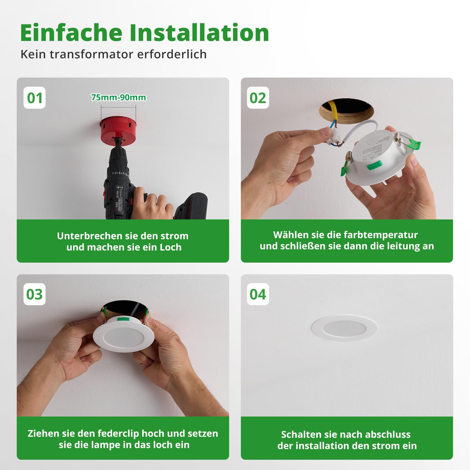 HOMEOW LED Einbaustrahler 230V 7W Warmweiß Neutralweiß Kaltweiß IP44 75-90mm Lochmaß