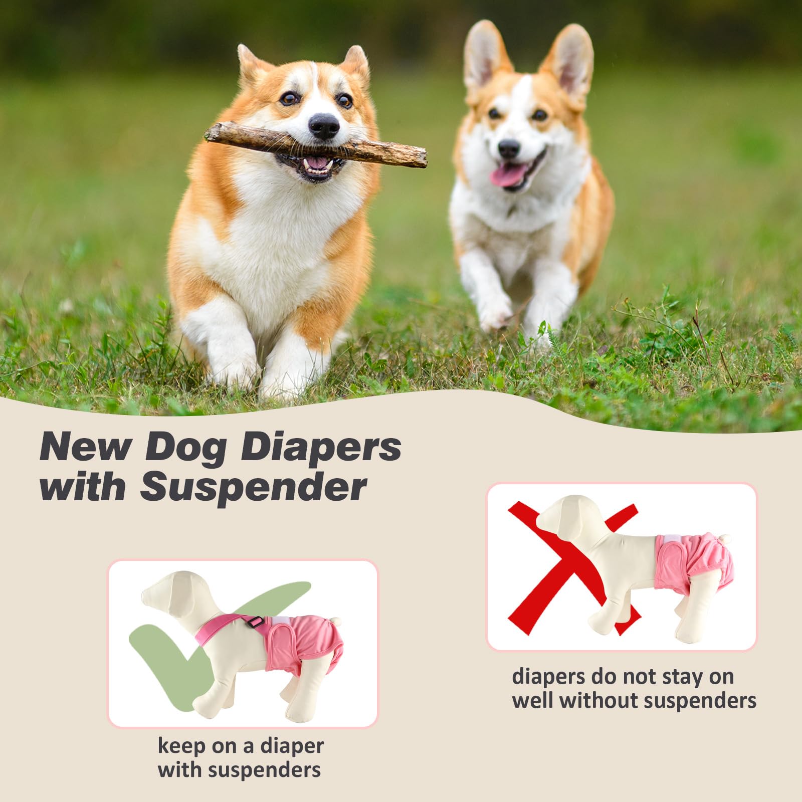 Hisprout 3-Pack Female Dog Diaper with Suspender Reusable Washable Breathable Durable Doggie Pants for Heat Season Period Incontinence(L,Pink/Purple/Black) - Image 3