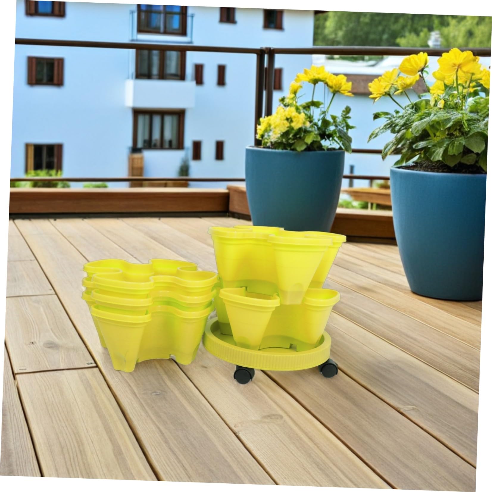 Jardinière à Fraises Tour de Jardinière Verticale à Fraises en Abs Multi-Couche Empilable Jaune pour Herbes Intérieur Cuisine