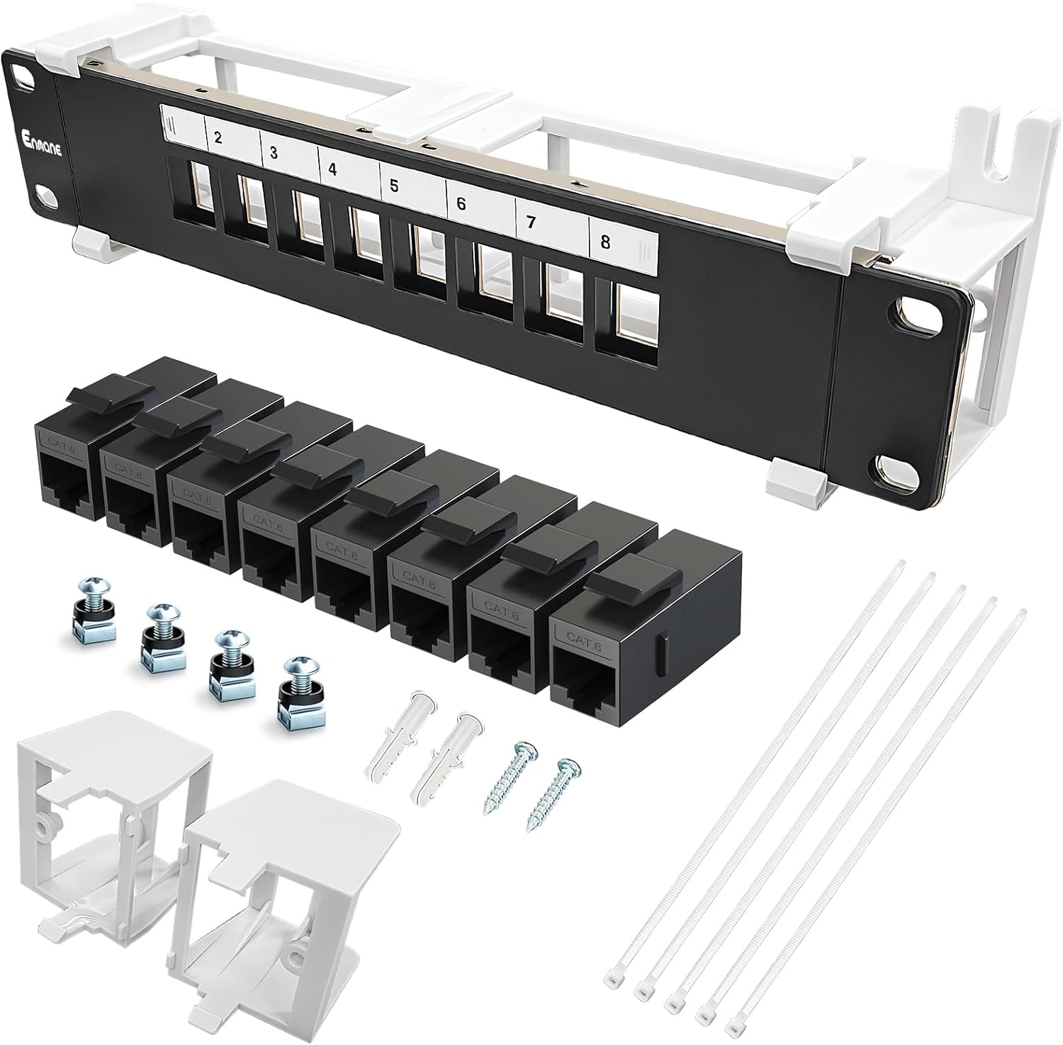 8 Port Patch Panel Cat6 Keystone Coupler Unshielded (EC Listed) Wall Mount 10inch with 89D Bracket Ethernet Patch Panel (CAT6)