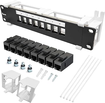 8 Port Patch Panel Cat6 Keystone Coupler Unshielded EC Listed Wall Mount 10inch with 89D Bracket Ethernet Patch Panel CAT6