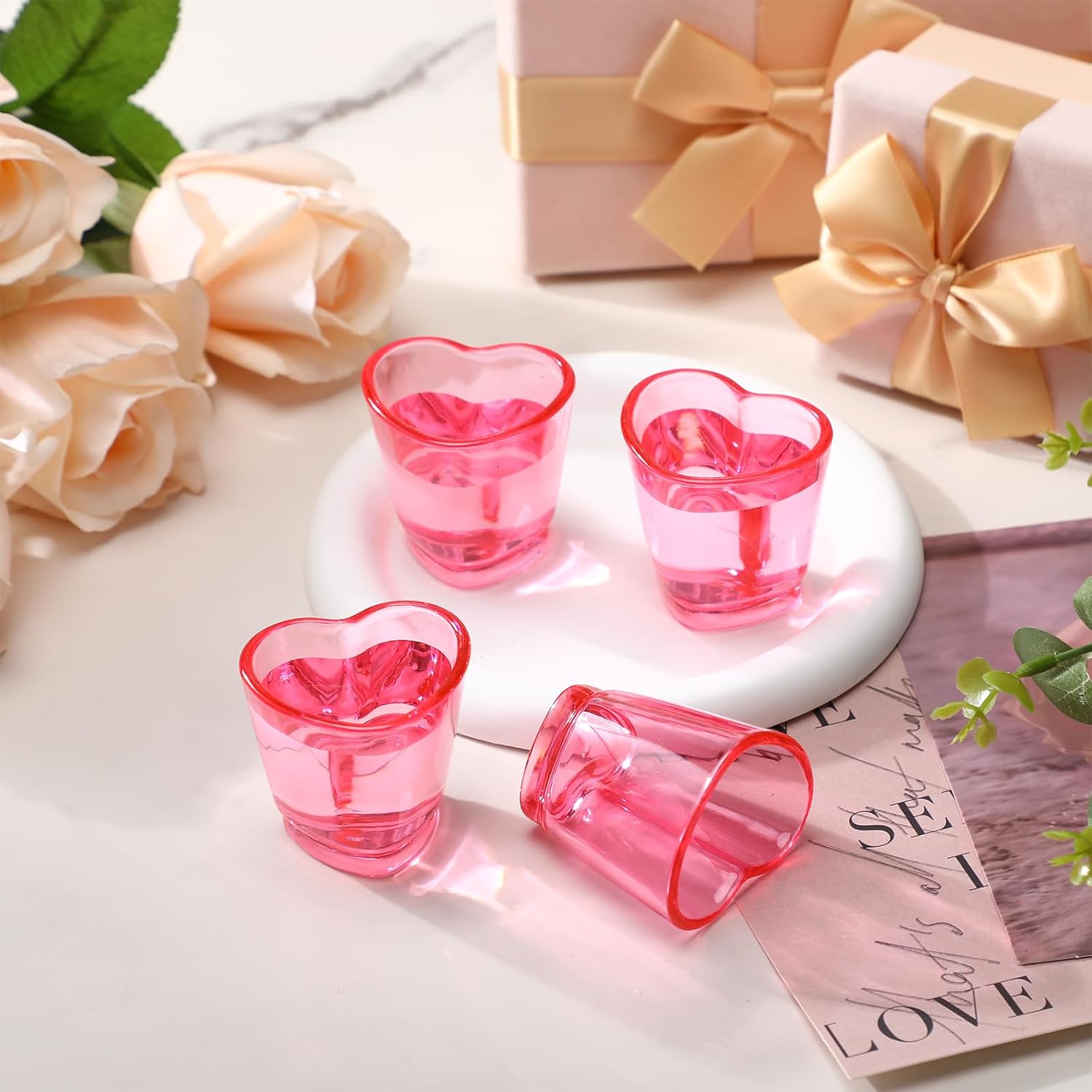 50 Pcs Heart Plastic Shot Glasses Set 1.5 oz Pink Heart Shaped Shot Glass Bulk Cute Mini Heart-shaped Cup for wedding mothers day Bar Cart Accessory Whiskey, Tequila, Vodka, Spirits, Liquors