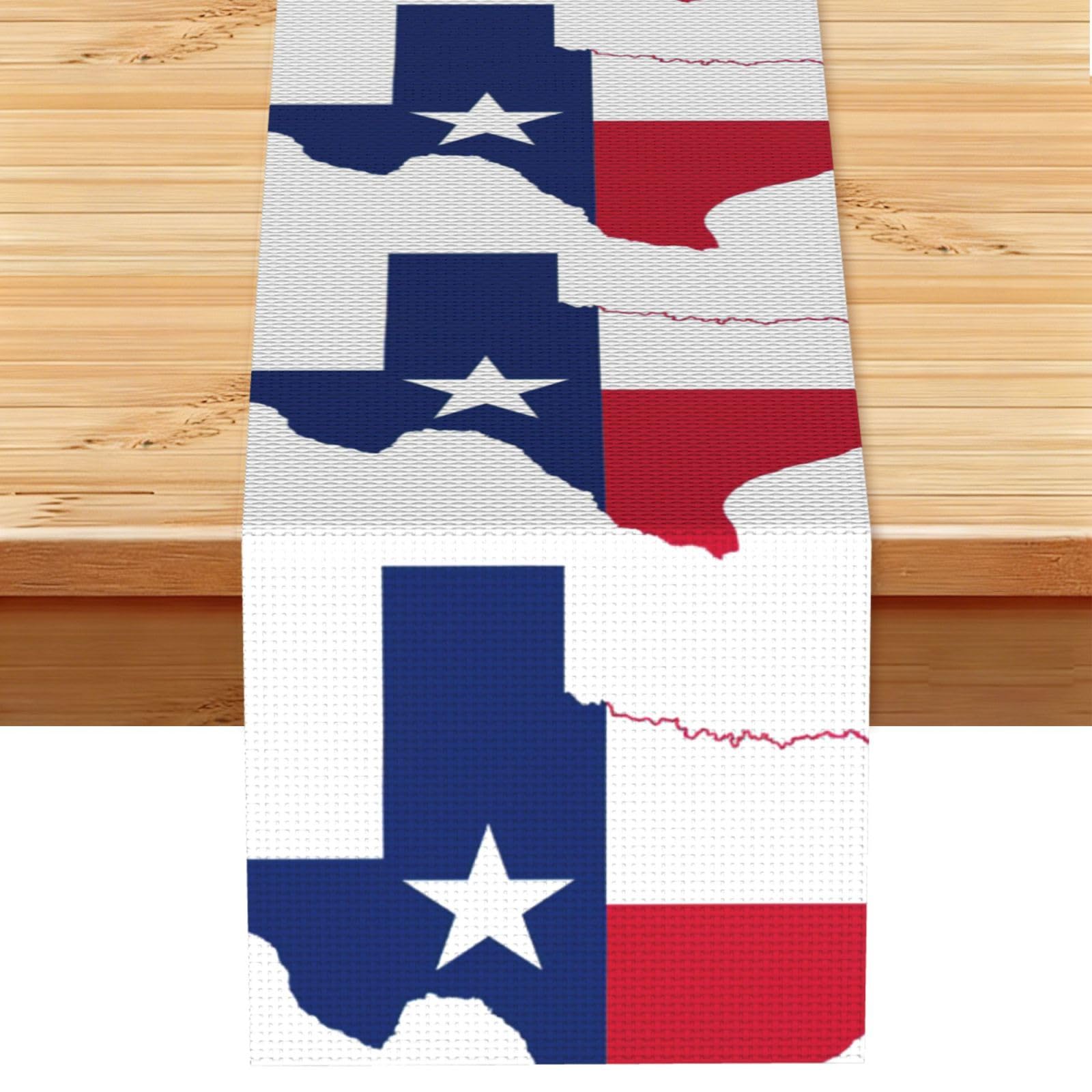 Texas State Flag Map Printed Table Runner 13 x 72, Wrinkle Resistant Decor for Dining Table Coffee Table Fireplace