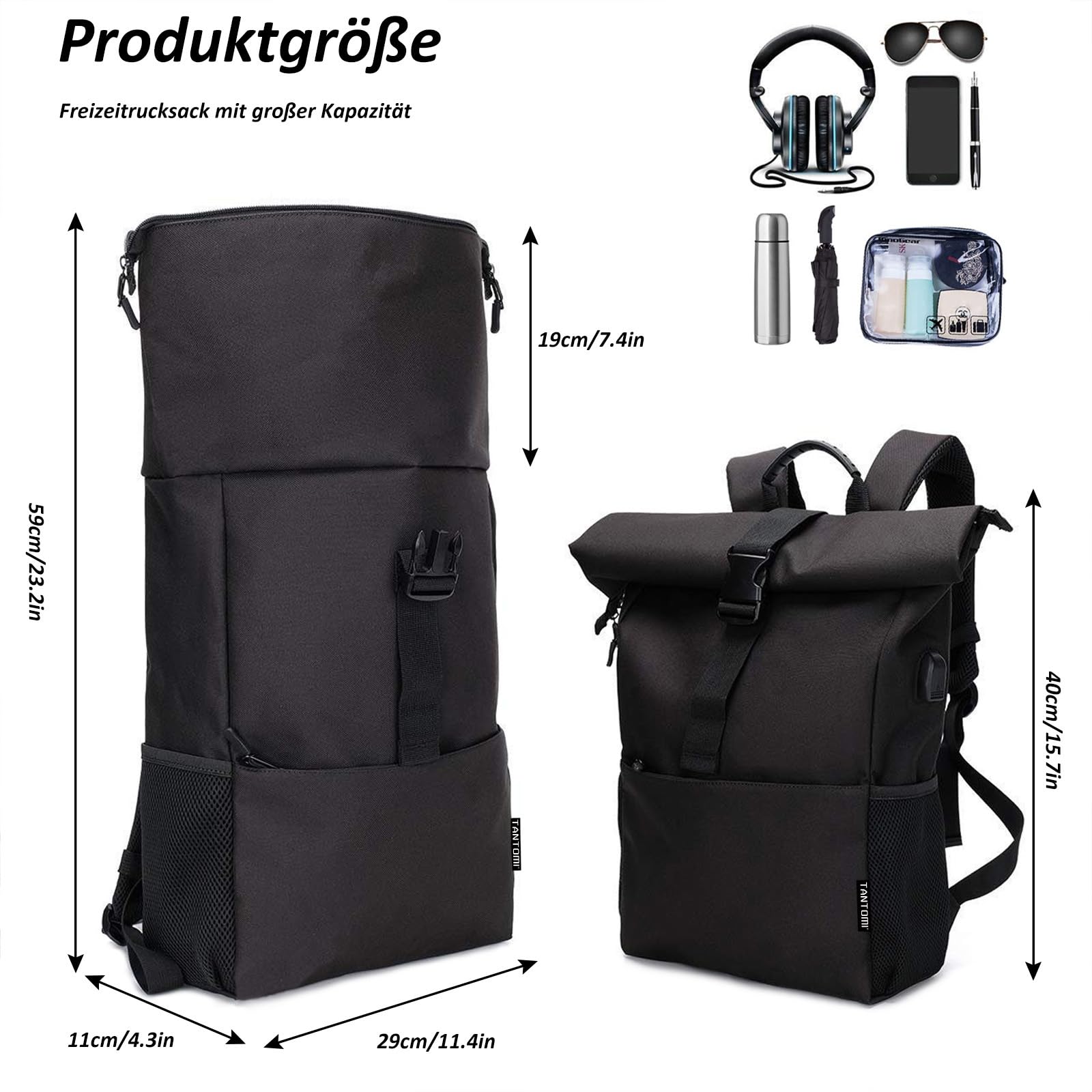 MoFut Rucksack Damen Groß Rucksäcke Herren Groß Schulrucksack viele Fächer mit 15,6" Laptopfach, Unisex Rolltop Rücksack Wasserdicht, Lässiger Backpack Schule Freizeit Uni Arbeit Wandern.