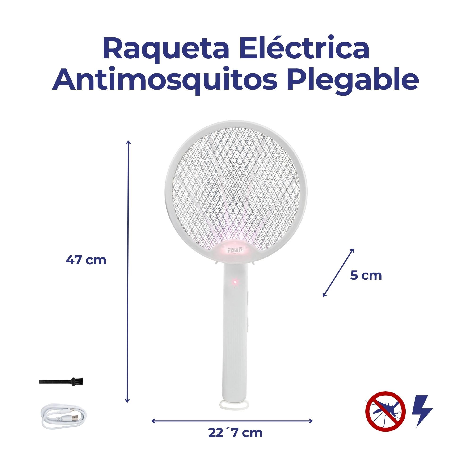 JATA HOGAR MOST3555 - Raqueta Eléctrica Antimosquitos Recargable USB 2 en 1, Mata Moscas y Mosquitos UV, Modo Fijo y Manual, 30 m², Interior y Exterior