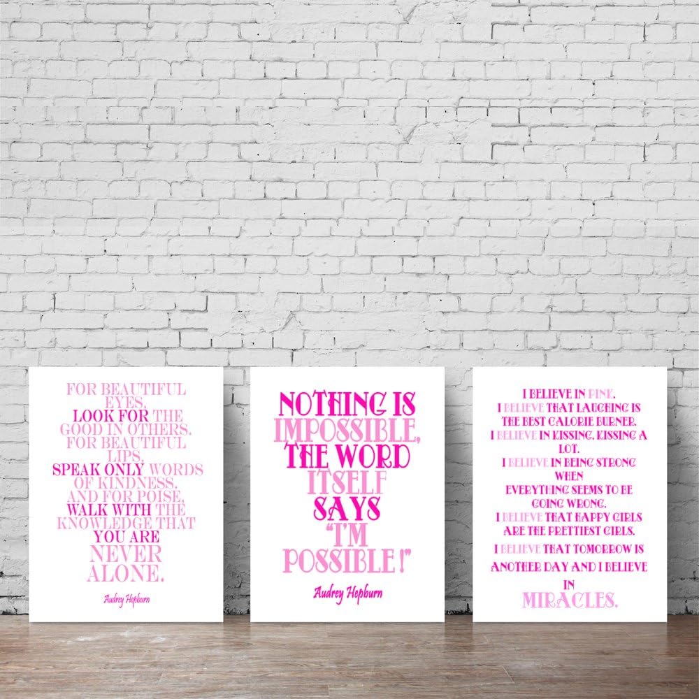 Nothing is impossible the word itself says I'm possible - Typography Wall Art - Inspirational quote - Teen Tween Art Print - Pink - Audrey,Audrey Hepburn Quote, Typography Print . Wall Art Poster