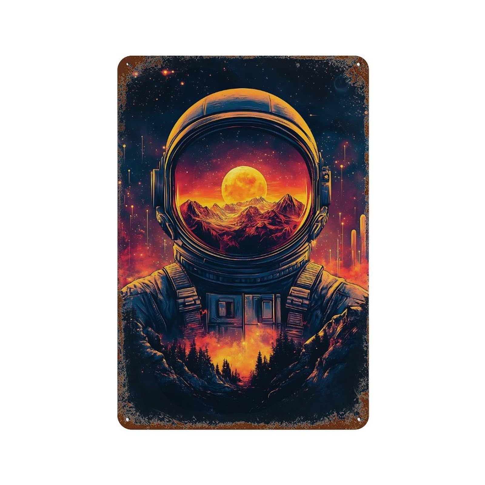 Rust Effect Astronaut in Space Vintage Rust Metal Sign 11.8"x7.9", Old School Wall Decor for Cafe, Home Bar And Lounge Decor