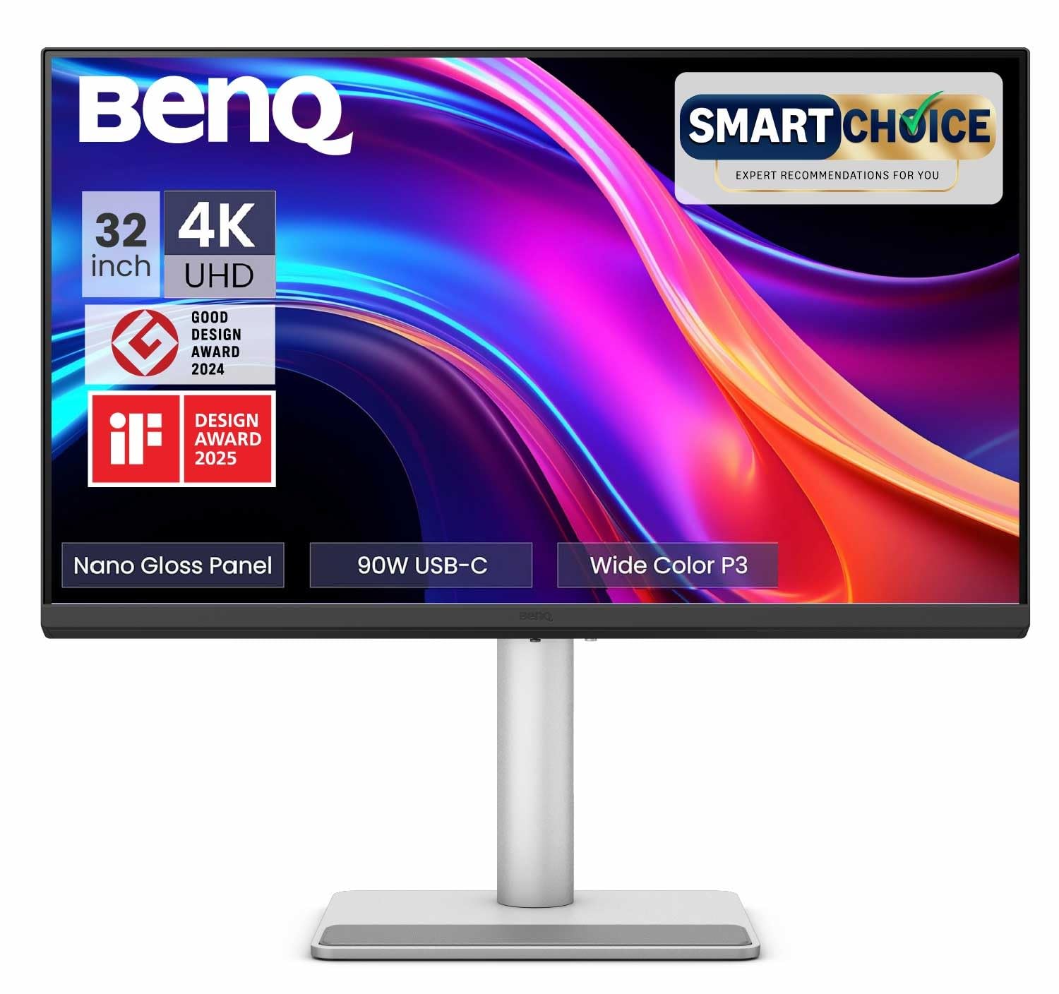 BenQ MA320UP 32” 4K 3840x2160 Nano Gloss Monitor for MacBook, Dual USB-C 90W/15W PD, Mac Color Match, 550 nits, Integrated Mac Controls, Ergonomic Design, 3W x2 Speakers, 97% P3 Colors (Silver)-image-1