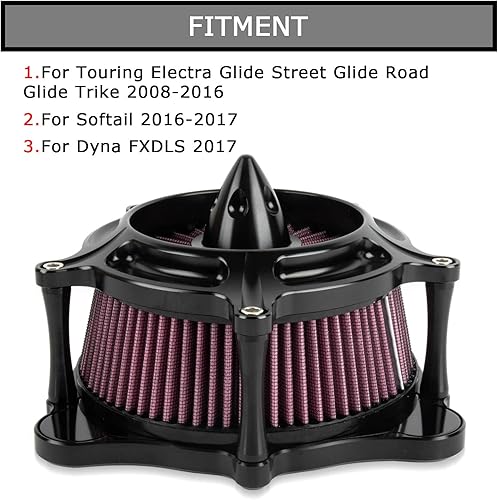 Miniatura 2 de PSLER Filtro de aire de turbina de motocicleta Filtro de admisión para Touring FLHR Road King FLHX Street Glide FLTR 2008-2016, para FLS Softail