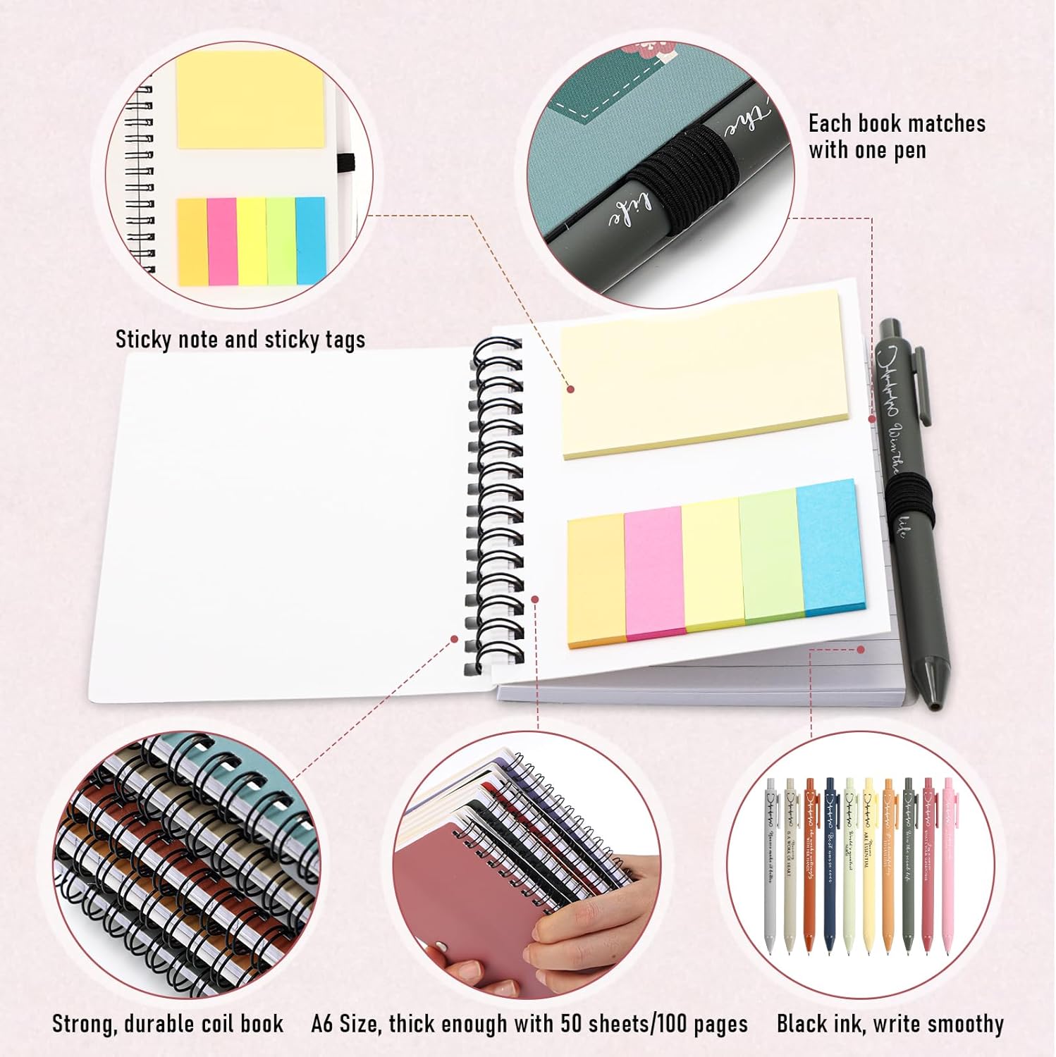 Jetec 20 Sets Nurse Gift Bulk Nurse Week Appreciation Gifts Nursing Notebook with Sticky Note and Pen Set, Inspirational Thank You Nursing Spiral Journal Notepad (Morandi Colors)