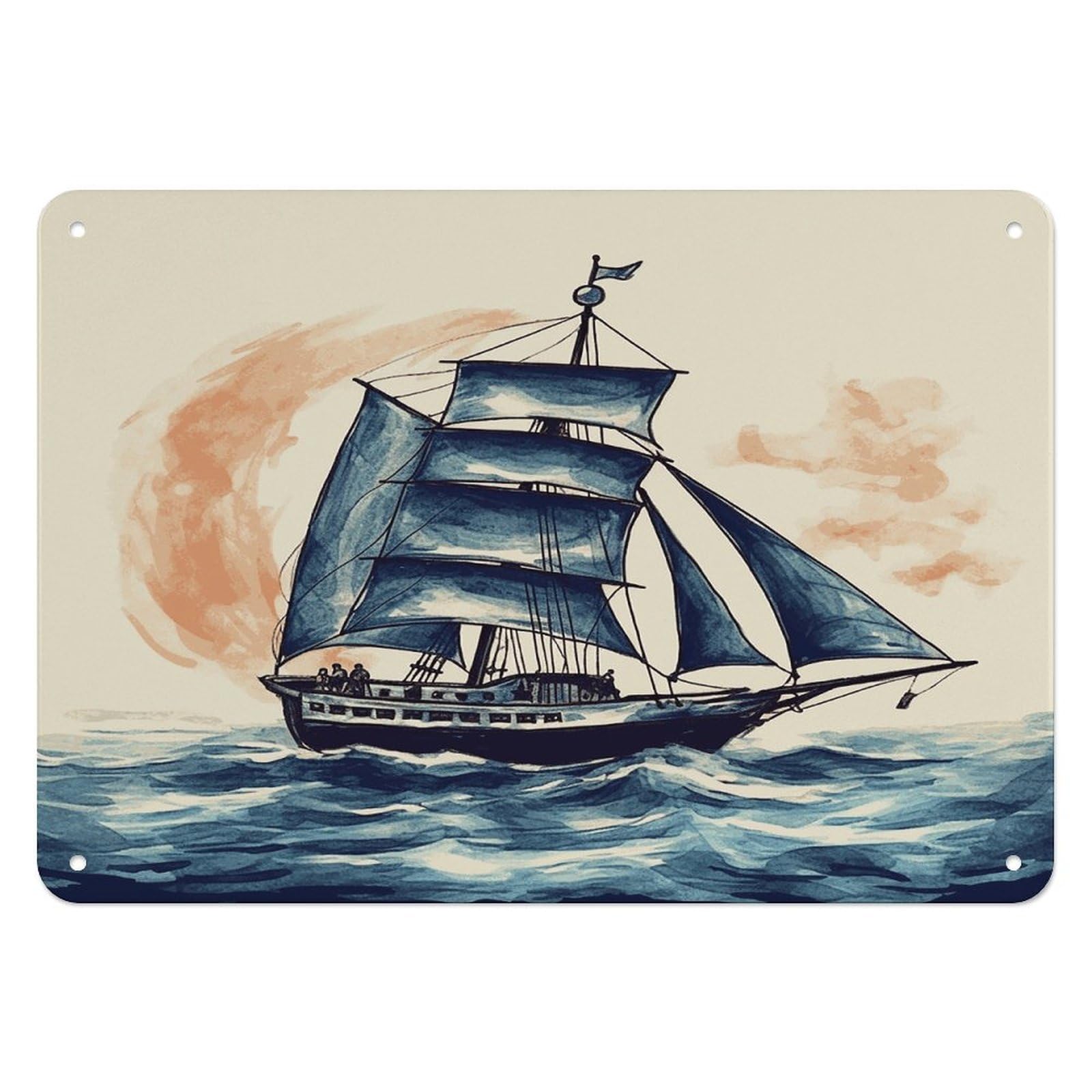 Fekiloot Style Nautical Sailboat Wall Decor Iron Painting Metal Sign