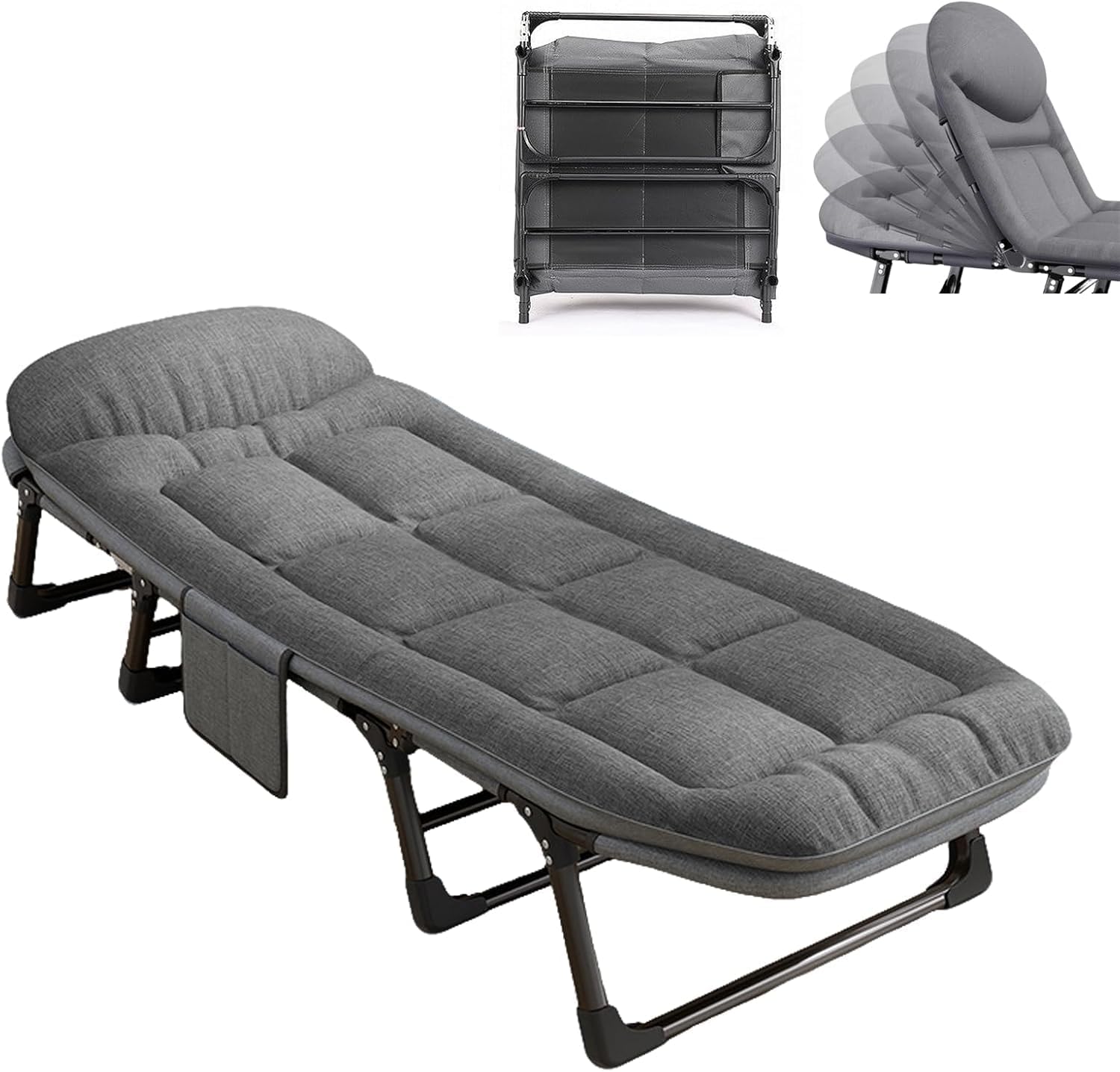 Camp Beds for Adults with Cushion Comfortable, Portable Fold Up Outdoor Travel,Camping Cot 6 Positions Adjustable Folding Sleeping Cot with Mattress for Indoor Outdoor Supports 300kg/661lbs,200x65cm