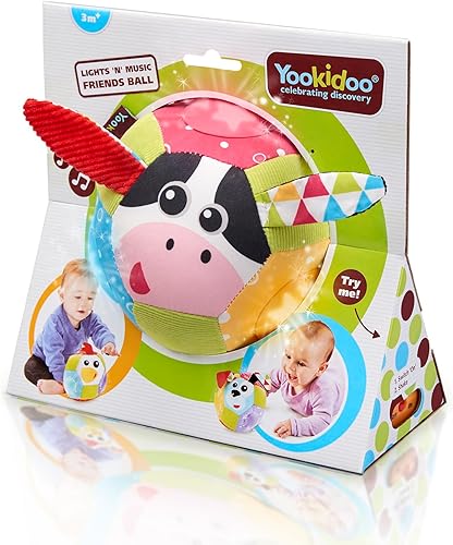 Miniatura 5 de Yookidoo Baby Lights N' Music Friends Ball Un juguete musical suave para recién nacido con estrellas intermitentes y tres animales de granja