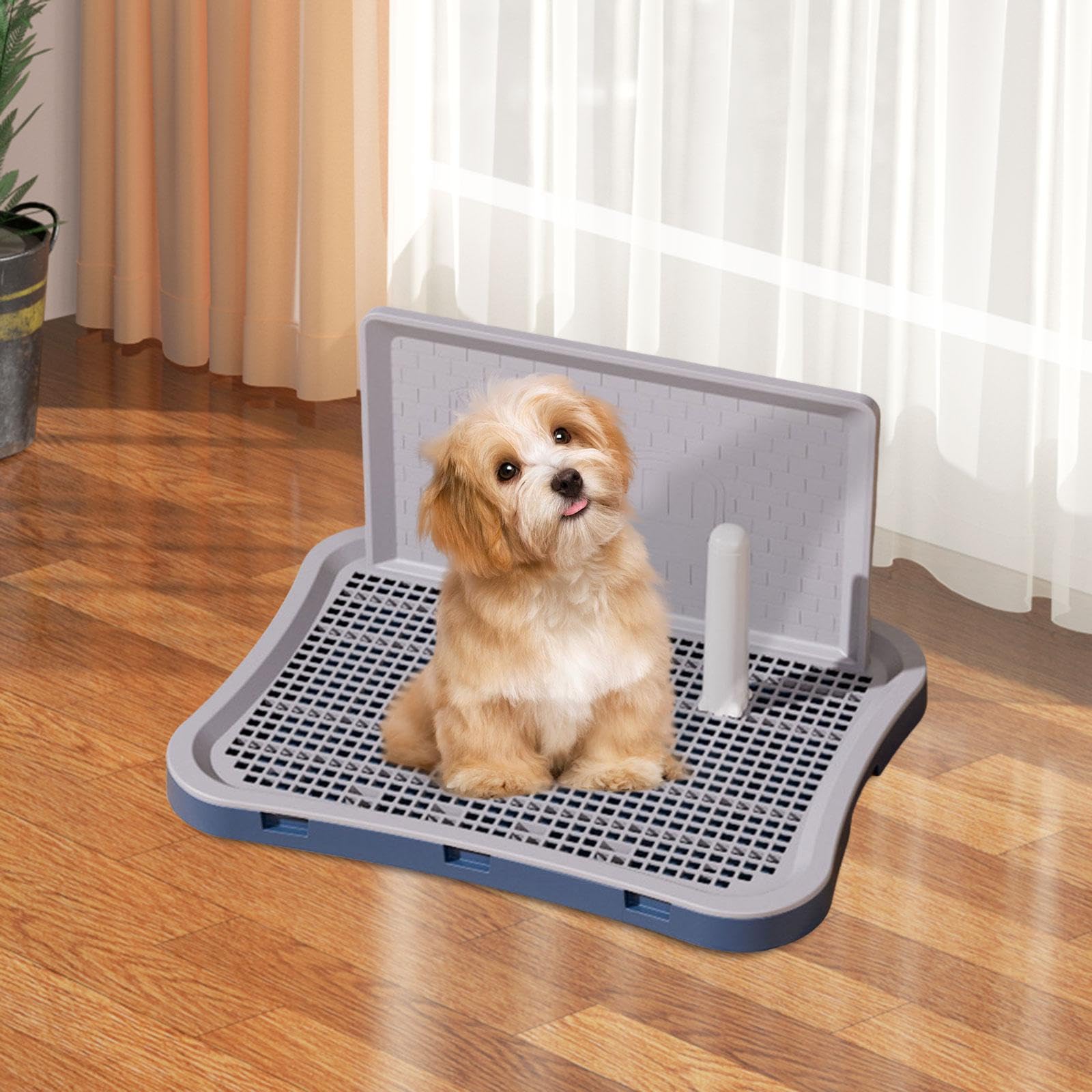 Generic Dog Toilet Pet Puppy Training Potty with Protection Wall Removable Post No Spilling Indoor Dog Potty Tray for Apartment Bunny, Small Dark Blue
