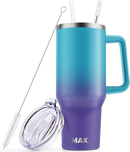 Miniatura 2 de MaxBase - Vaso de 1.18 L, asa y tapa para popote, reutilizable, acero inoxidable, mantiene las bebidas frías hasta por 34 horas, 100 % a prueba de