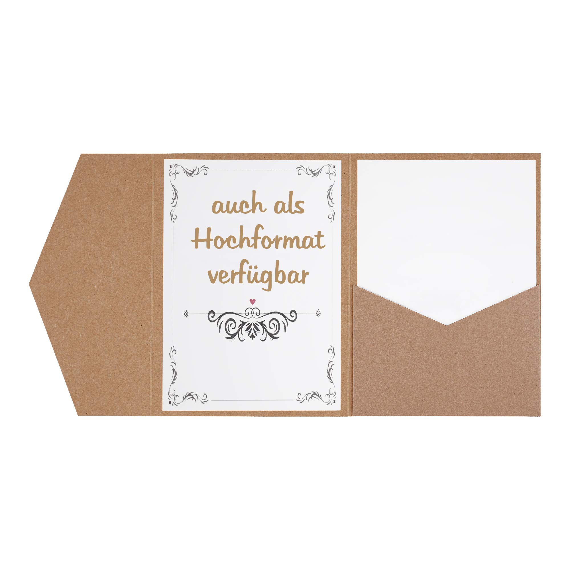 Papermane Pocketfold Karte Quadratisch 143 x 143 mm - Einladung Hochzeit - Blanko Klappgrußkarte recycelt (Kraft-braun mit Umschlägen, 50)