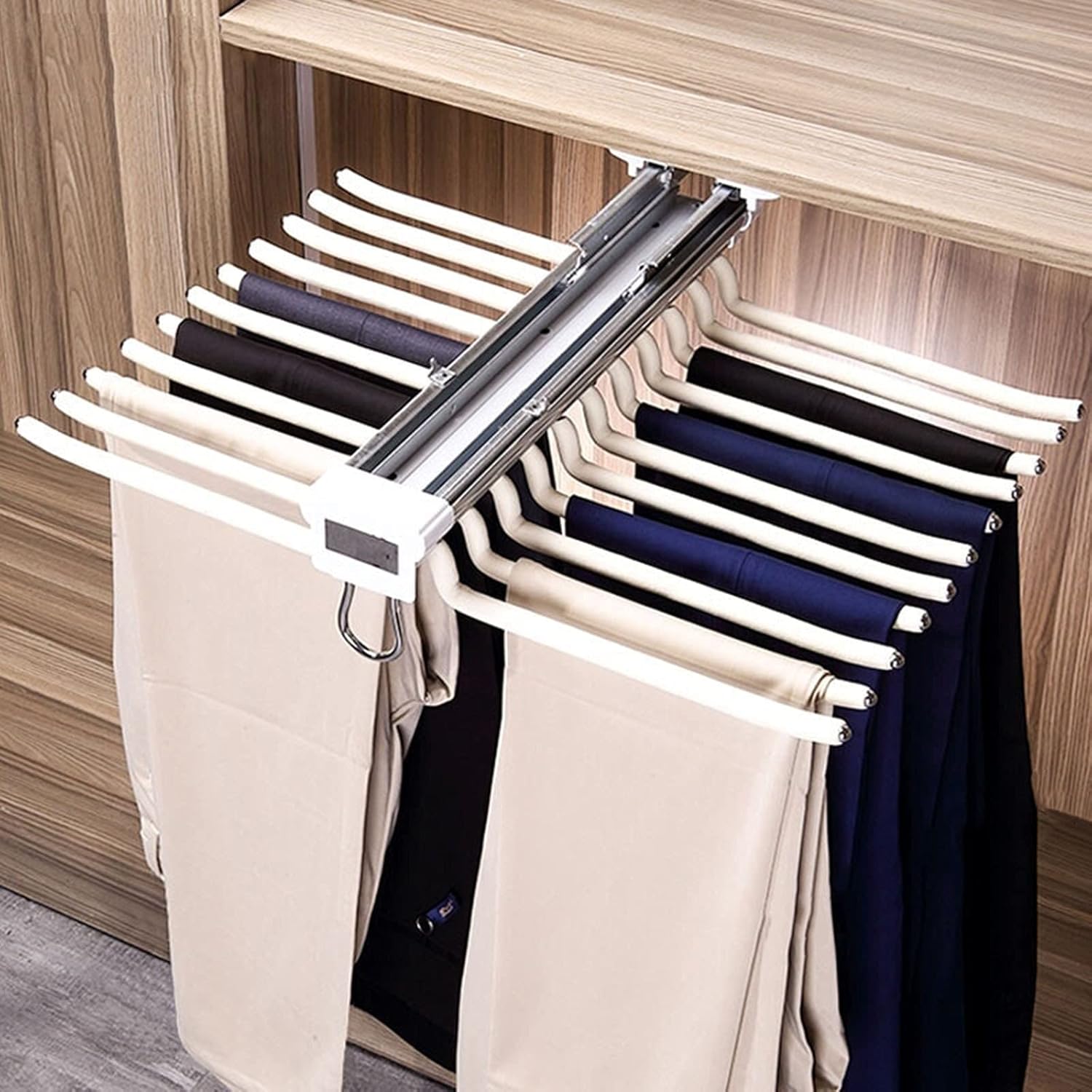 伸縮式引き出し式パンツハンガー - 22本のアーム付きズボンラック、スチールバークローゼットオーガナイザー、効率的な省スペースのため