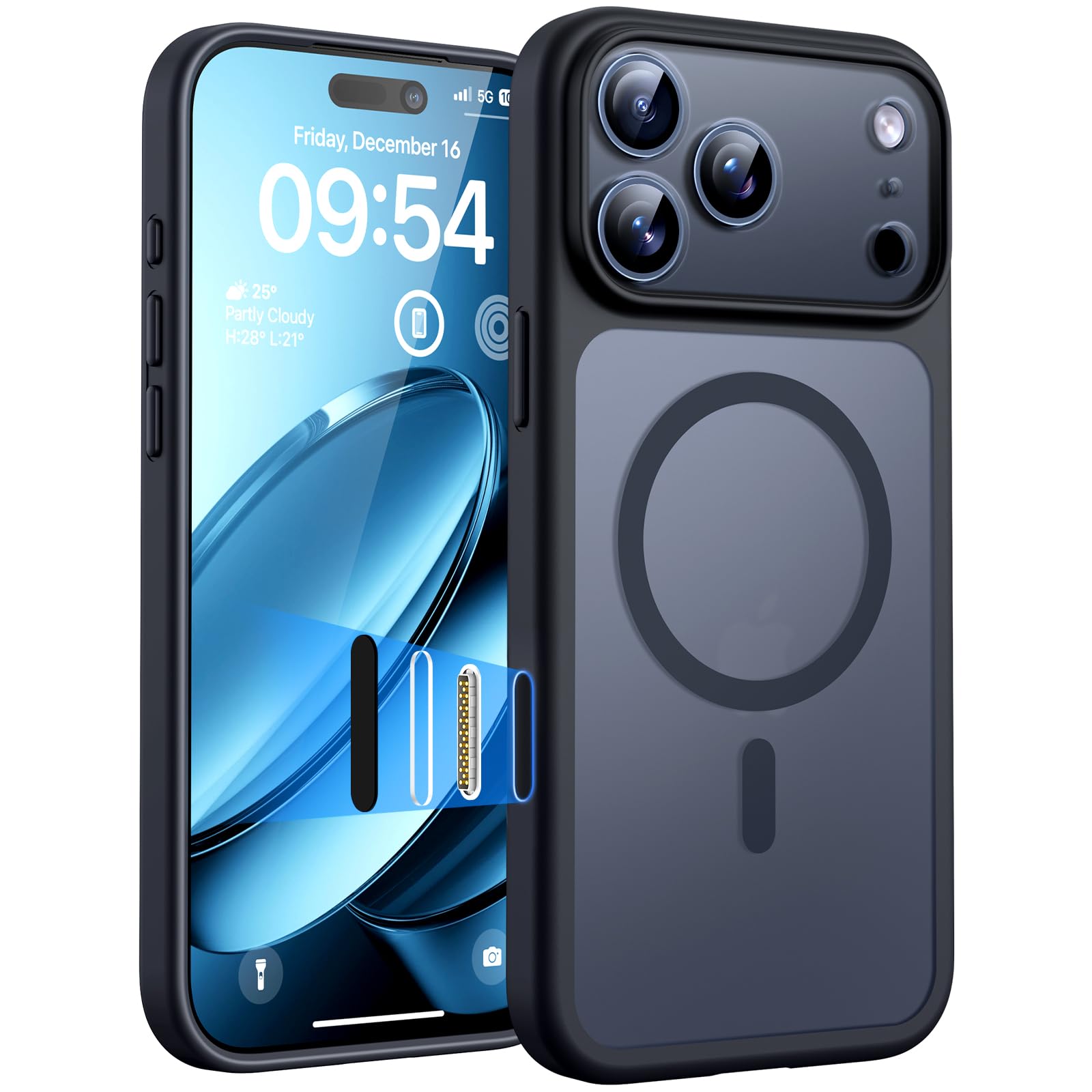 TOCOL Magnetic for iPhone 15 Case 6.1-Inch, Fit for MagSafe, Upgraded [Full Camera Protection], [14FT Military Grade Shockproof] Thin Slim Frosted Translucent Matte Back Phone Cover (Black) — view 196
