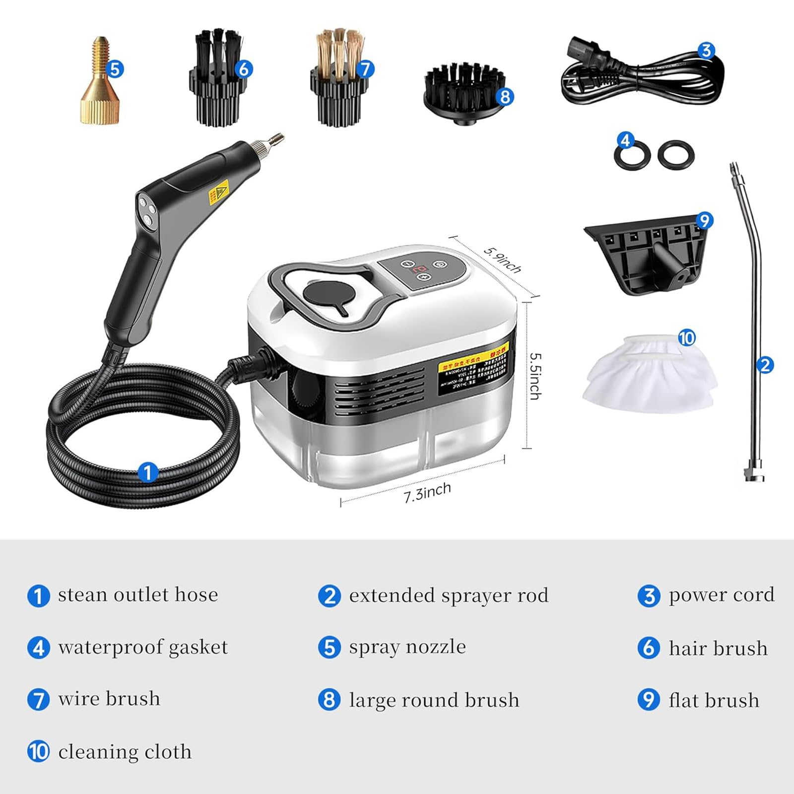 Leistungsstarker 2500 W Dampfreiniger, Handheld, 15 Sekunden schnelles Aufheizen und Hochdruckdampf, 6-stufig einstellbare Einstellungen für Tiefenreinigung auf Böden, Küche, Bad, Auto, Fugenmörtel