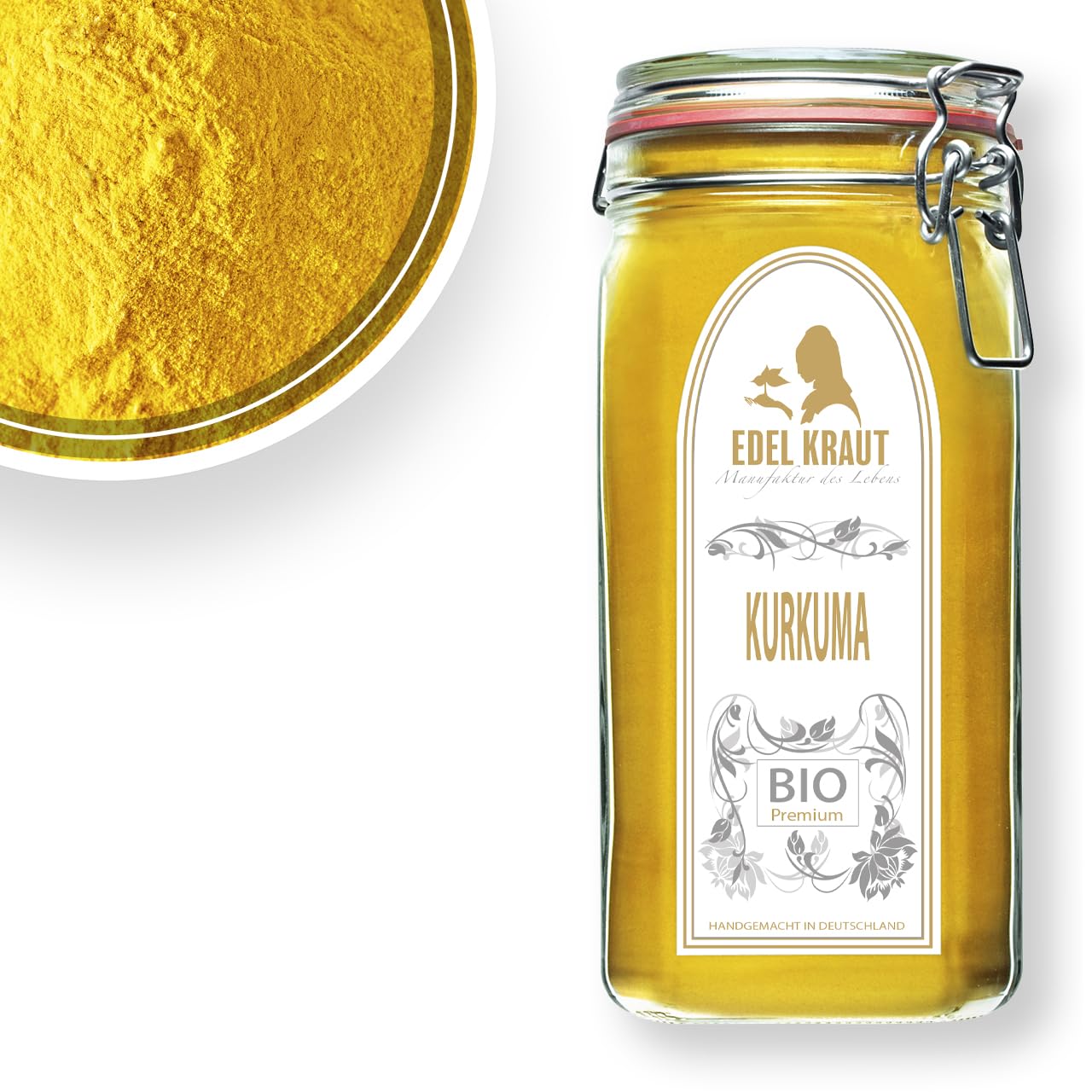 Kurkuma Pulver Bio | Edel Kraut Kurkuma Bio Pulver 100% reines Curcuma Pulver im Premium Glas - für Smoothies, Goldene Milch, Pasten, Latte u.v.m - 700g turmeric powder