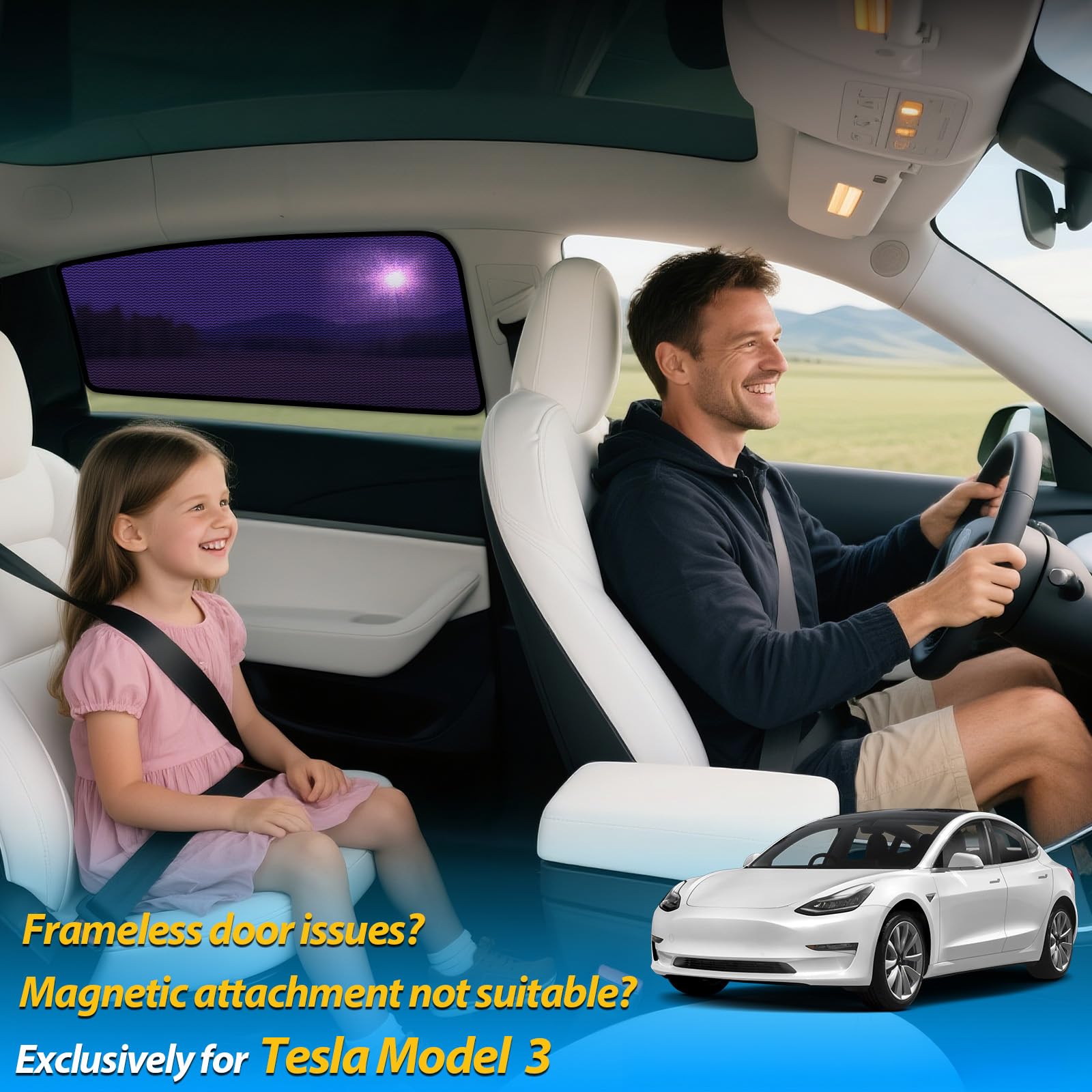 ZATOOTO Lot de 2 pare-soleil pour Tesla Model 3 Highland 2024-2026, montage facile, occultant et brise-vue pour voiture bébé, pare-soleil pour vitre latérale arrière