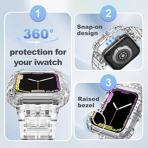 Miniatura 3 de Compatible with Clear Apple Watch Band 38mm 40mm 41mm 42mm 44mm 45mm with Protective Case,Shockproof band for iwatch Bands Series 8 7 6 5 4 3 2 1
