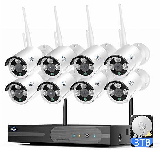 [10CH Expandable, 5MP] Hiseeu All-in-One Security System with 12" LCD Monitor, 3TB Hard Drive, Wireless 4K Dual WiFi NVR, 4pcs 5MP Outdoor Bullet Cameras, Night Vision, Waterproof for Home or Business