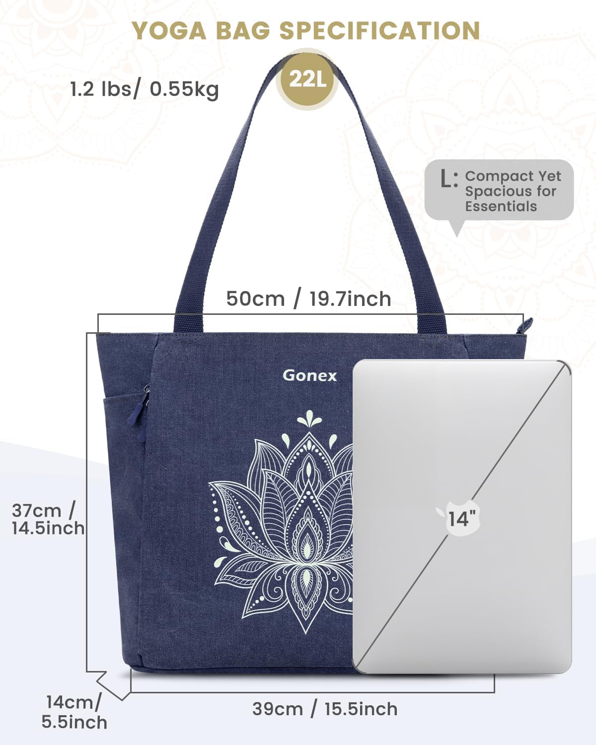 Gonex Yoga Mat Bag, Large Tote Bag with Multi Pockets for Women Men, Canvas Mat Carrier, Full Zipper Easy Access for Pilates Gym Travel - Image 5