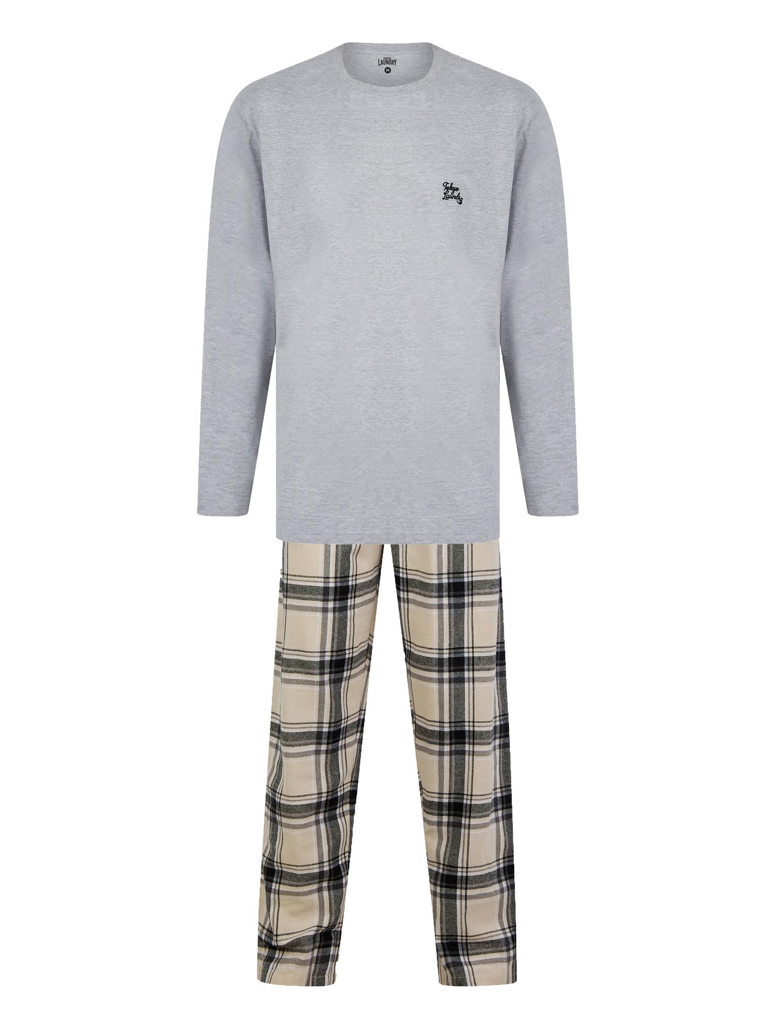Tokyo Laundry Men's Cotton Pyjama Lounge Set with Bottoms & Long Sleeved Top